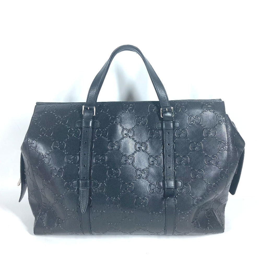GUCCI Tote Bag 625772 leather black Shoulder Bag Boston Duffel bag GG emboss unisex(Unisex)