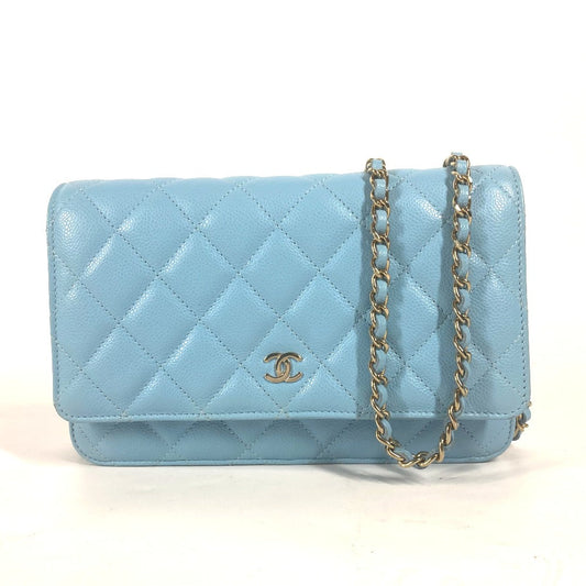 CHANEL Shoulder Bag AP0250 Caviar skin Light blue CCCOCO Mark Matelasse Timeless Classic Women