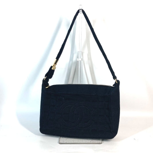 CHANEL Shoulder Bag Jersey black quilting logo chocolate bar CC COCO Mark Women