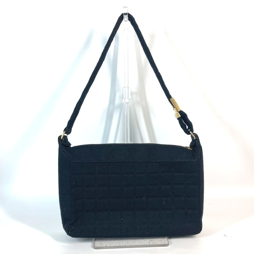 CHANEL Shoulder Bag Jersey black quilting logo chocolate bar CC COCO Mark Women