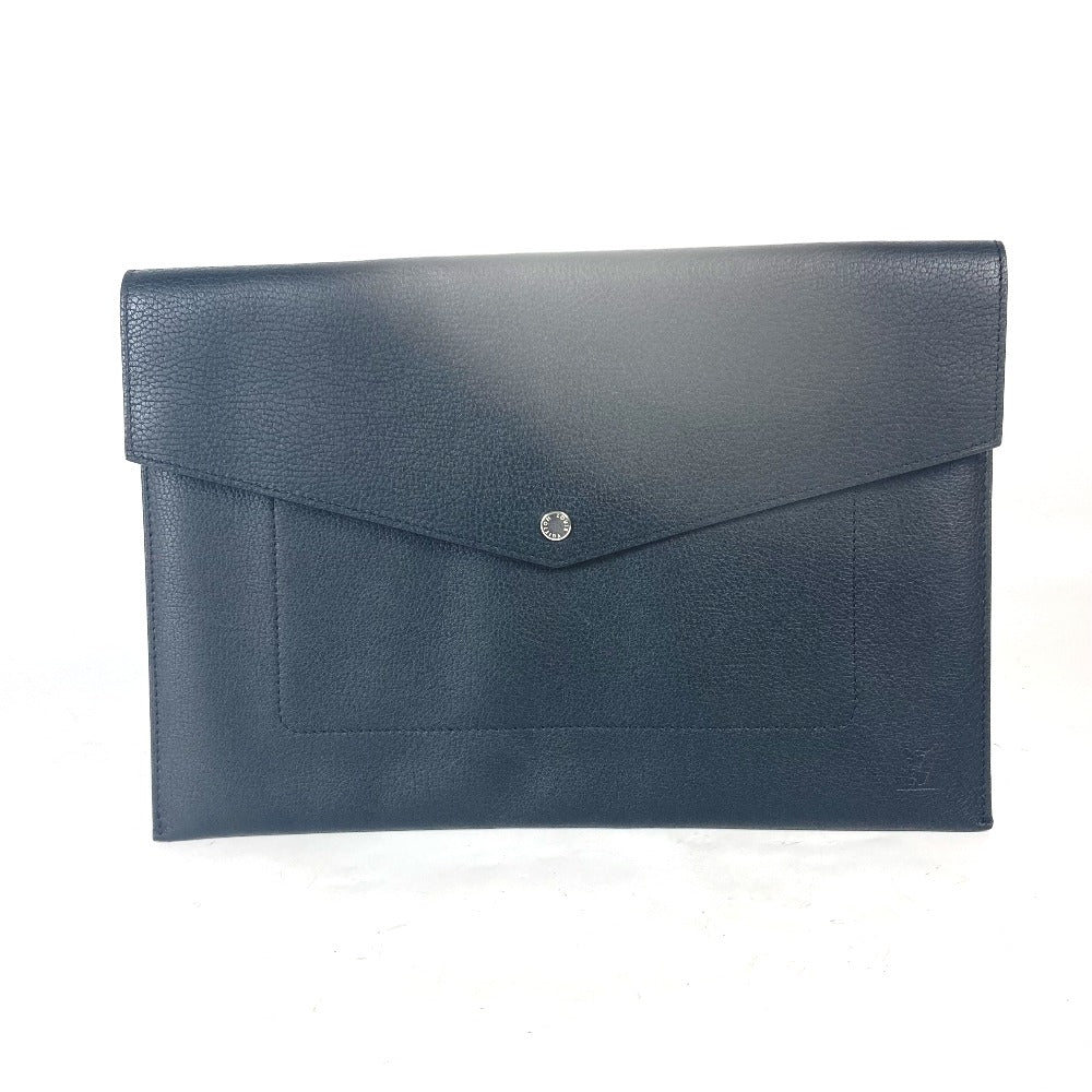 LOUIS VUITTON Clutch bag Taurillon Clemence Leather black LV logo pochette envelope mens