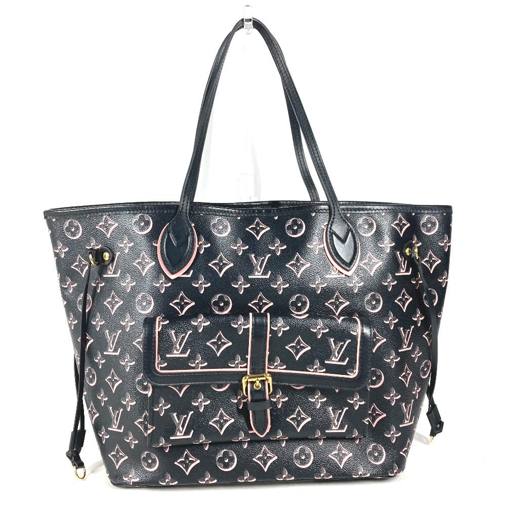 LOUIS VUITTON Shoulder Bag Leather / coated canvas black Monogram Neverfull MM Women