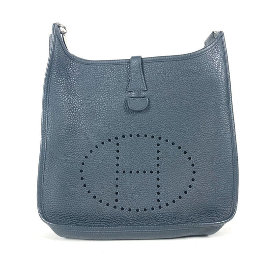HERMES Shoulder Bag Taurillon Clemence Navy Punching H logo Evelyn 3 PM unisex(Unisex)