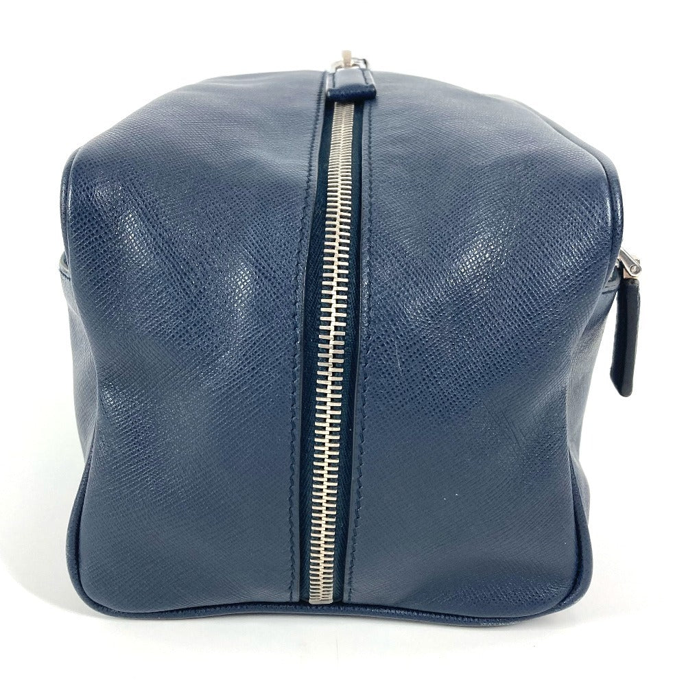 PRADA Clutch bag saffiano leather Navy Triangle logo plate unisex(Unisex)