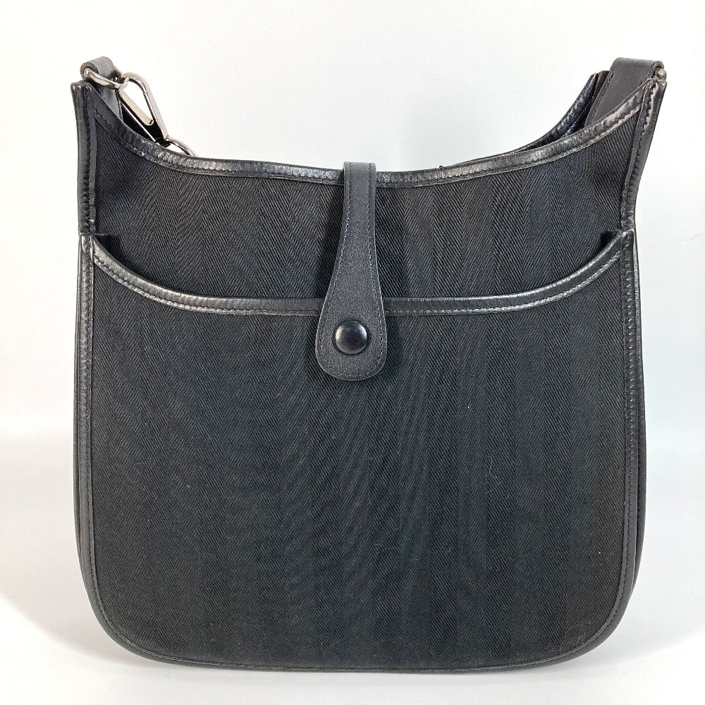 HERMES Shoulder Bag Leather / canvas black Punching logo Evelyn2 PM Evelyn