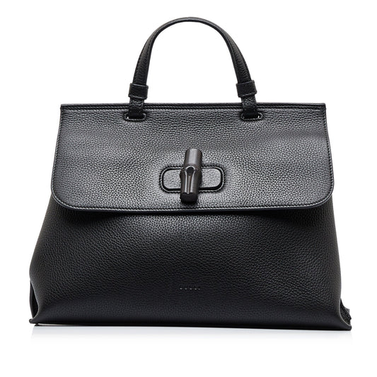 Gucci Bamboo Black Leather Shoulder Bag Style 2