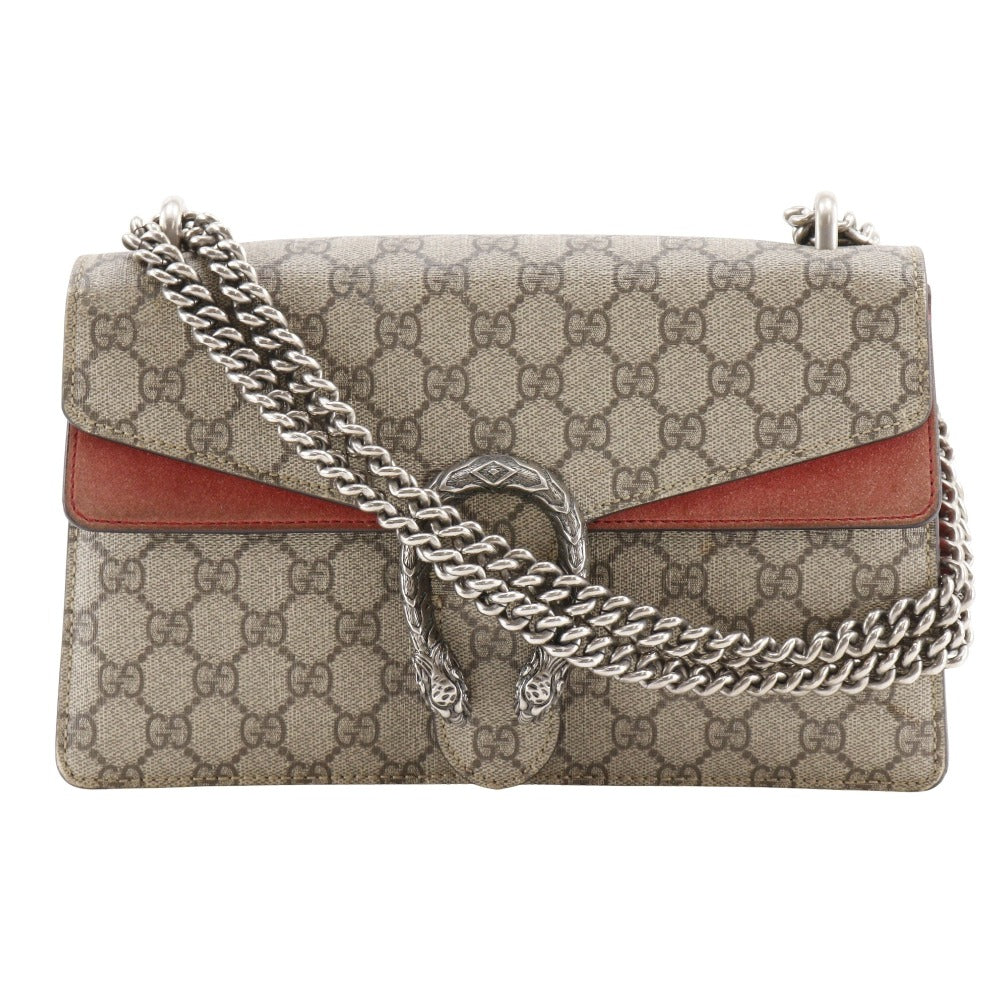 GUCCI Shoulder Bag 400249 GG Supreme canvas, suede Brown ChainShoulder Duonisos