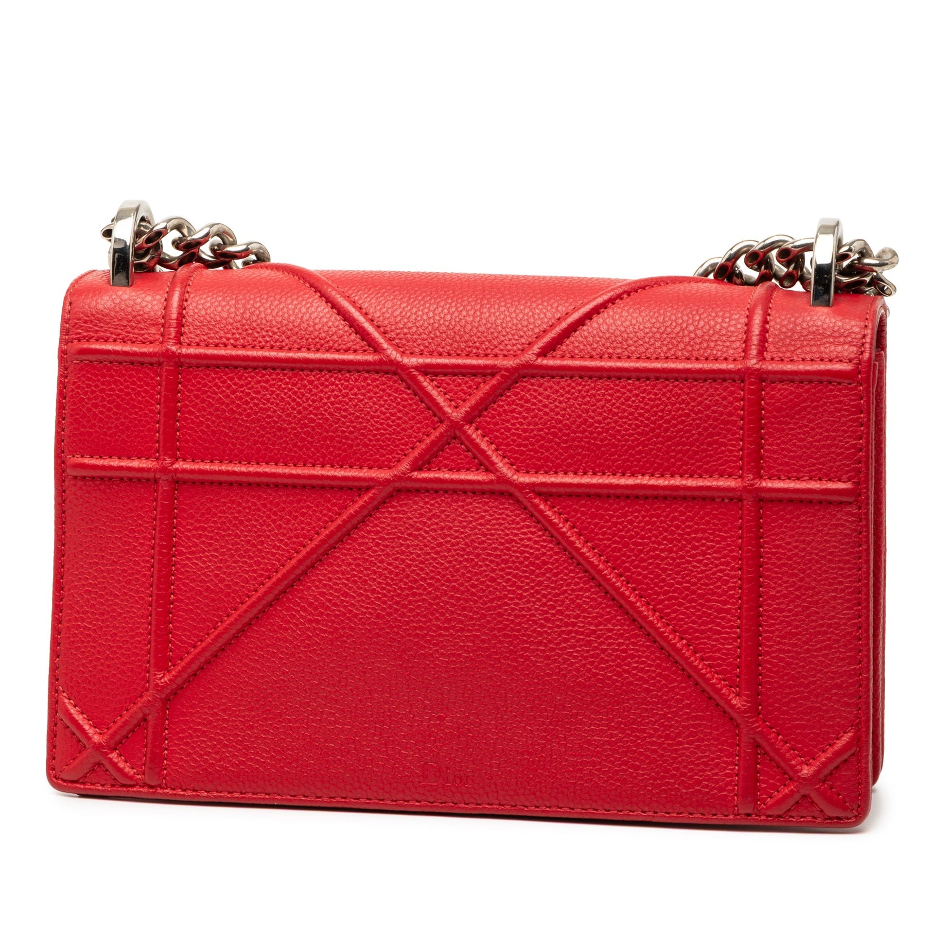 Red Dior Small Grained Calfskin Diorama Flap Crossbody Bag
