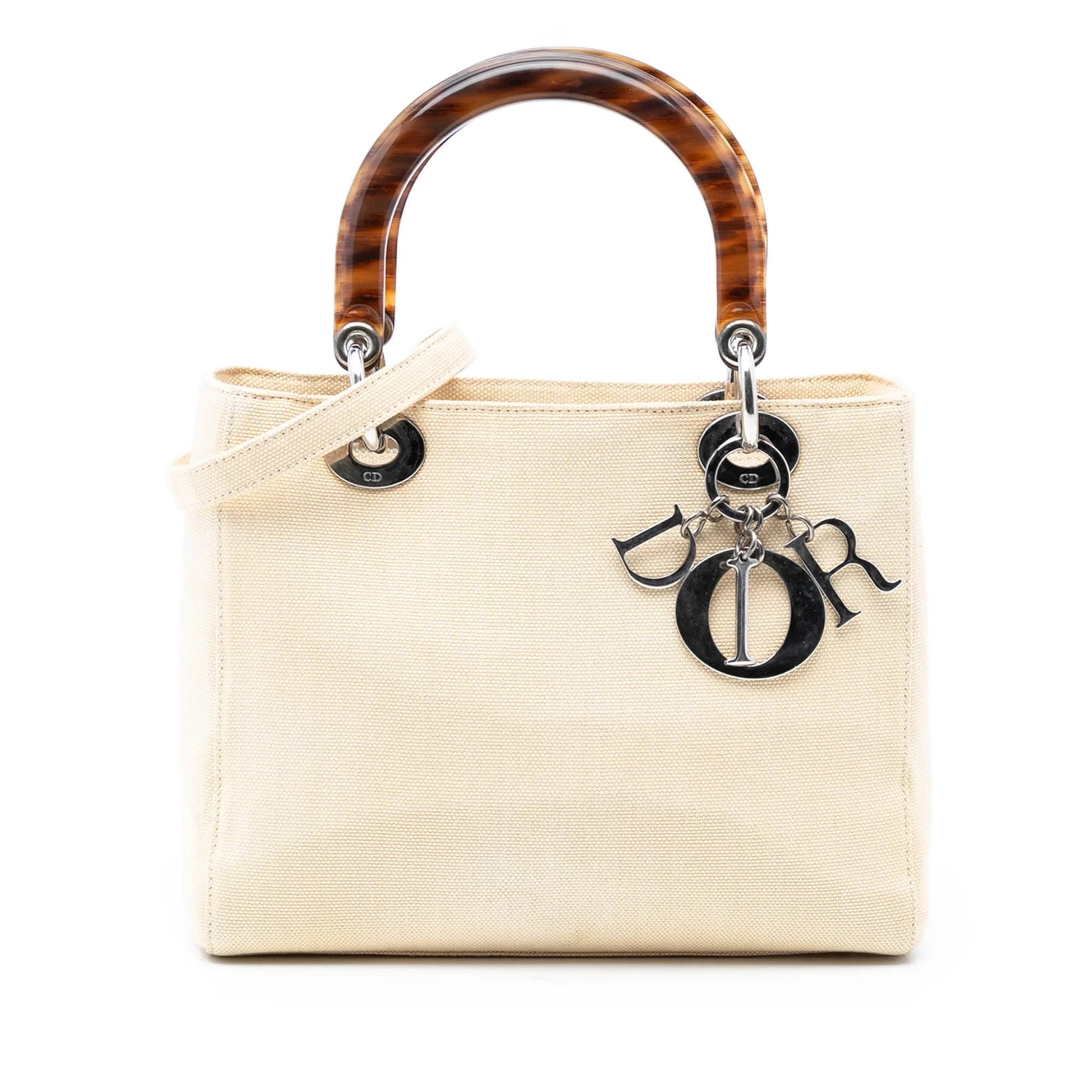 White Dior Medium Canvas Lady Dior Satchel