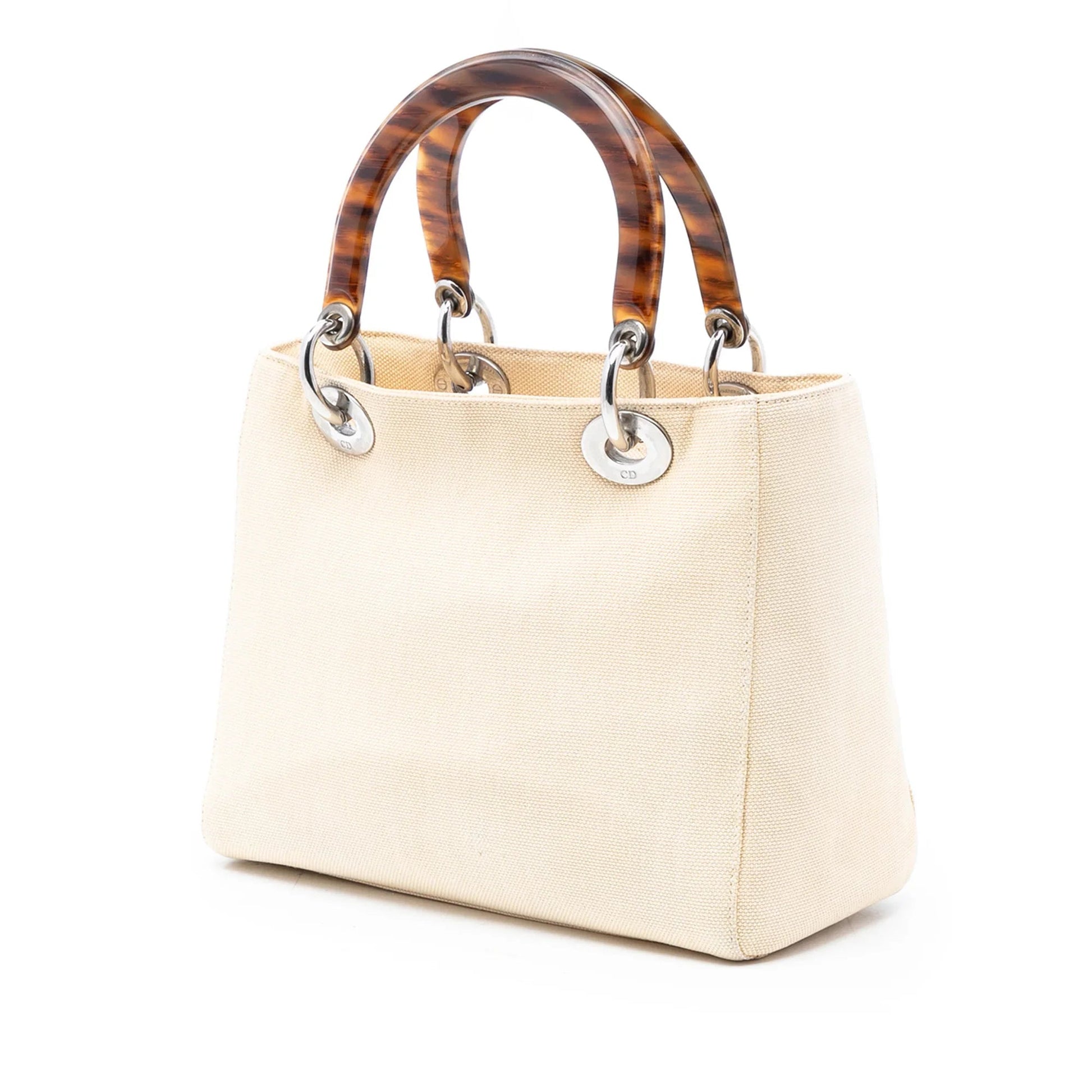 White Dior Medium Canvas Lady Dior Satchel