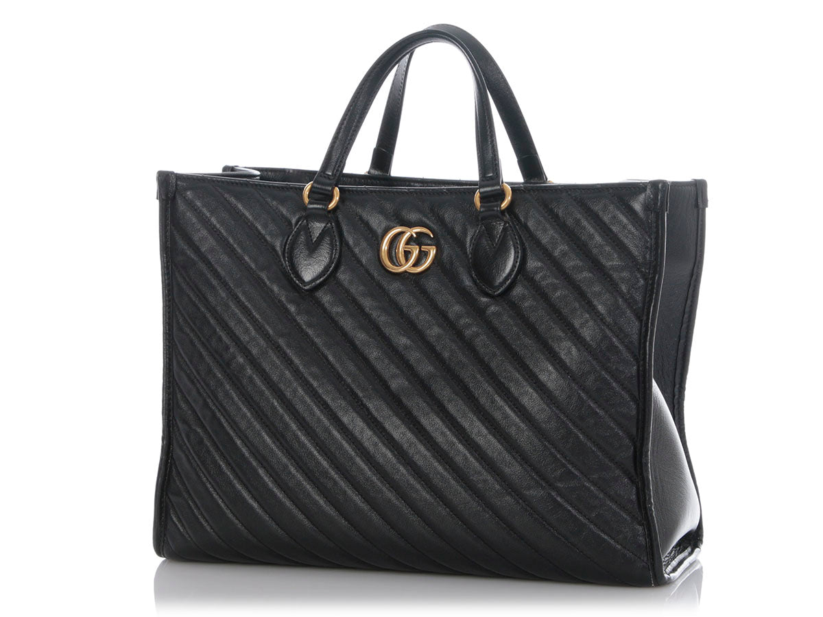 Gucci Black Matelass? Diagonal GG Marmont Tote