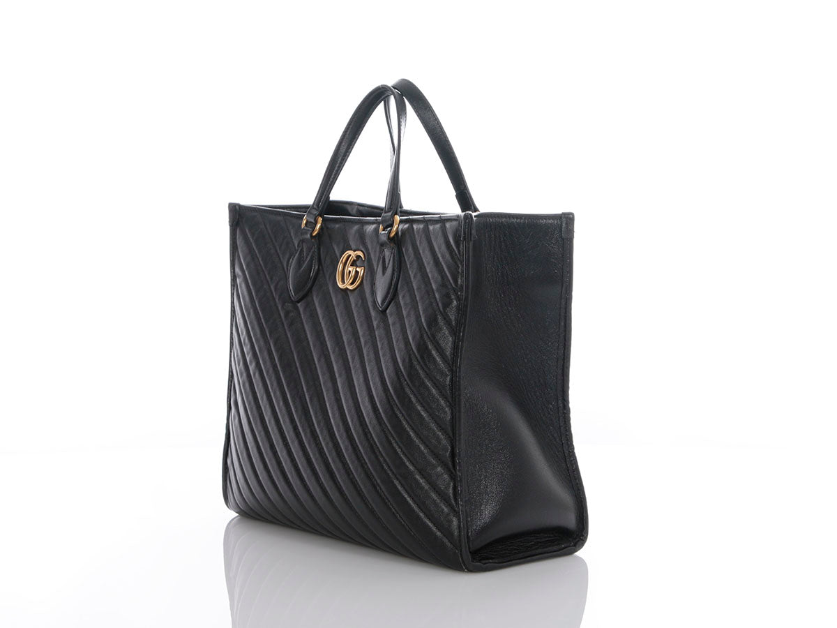 Gucci Black Matelass? Diagonal GG Marmont Tote