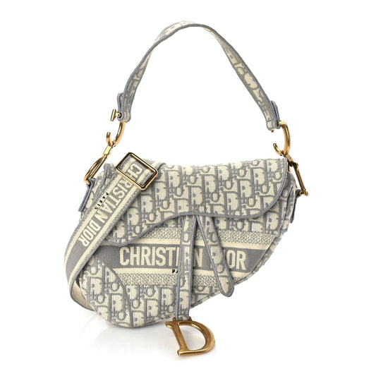 Christian Dior Oblique Embroidered Saddle Bag Grey