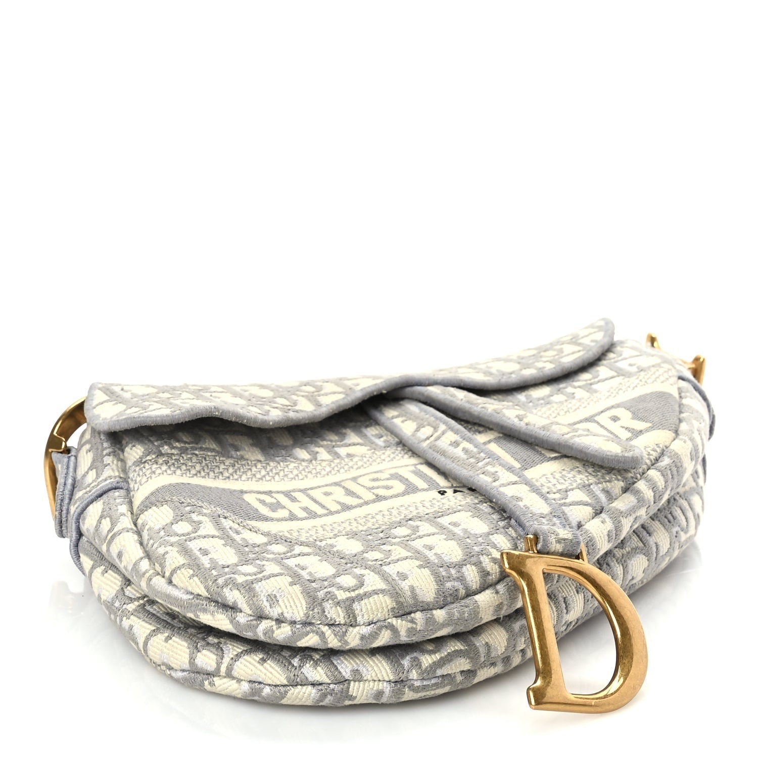 Christian Dior Oblique Embroidered Saddle Bag Grey