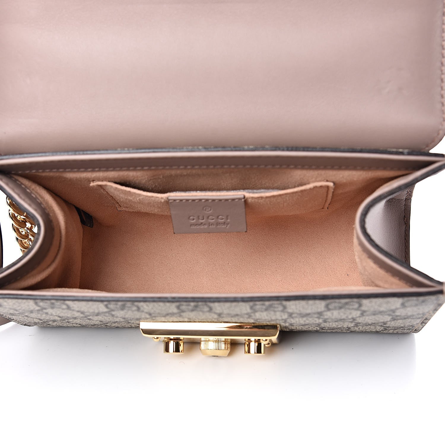 GUCCI GG SUPREME MONOGRAM STUDDED SMALL PADLOCK SHOULDER BAG