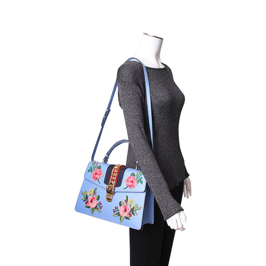 Gucci Sylvie Blue Leather Shoulder Bag Style 2