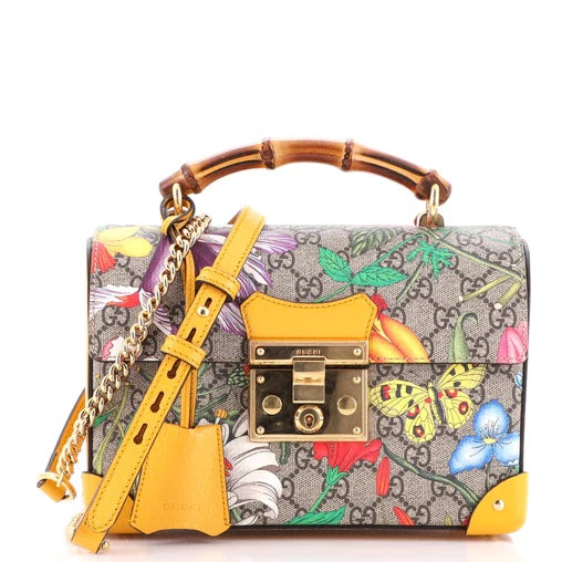 GUCCI GG SUPREME MONOGRAM FLORA BAMBOO PADLOCK BAG