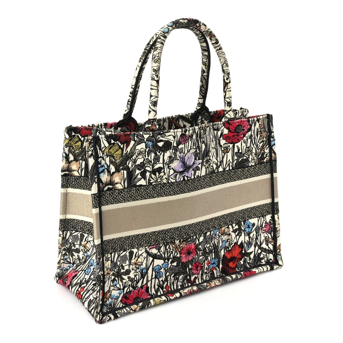 Christian Dior Canvas Embroidered Medium Mille Fleurs Book Tote Multicolor
