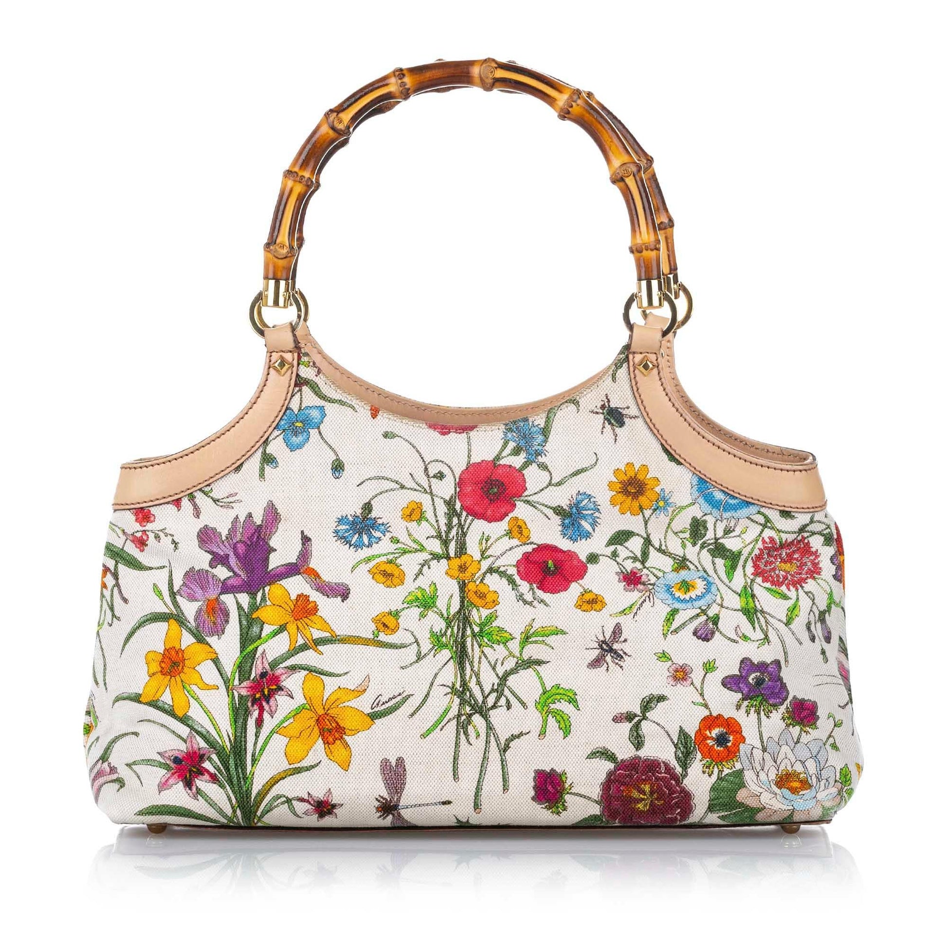 Gucci Bamboo Flora Canvas Handbag (SHG-17799)