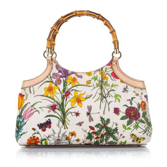 Gucci Bamboo Flora Canvas Handbag (SHG-17799)