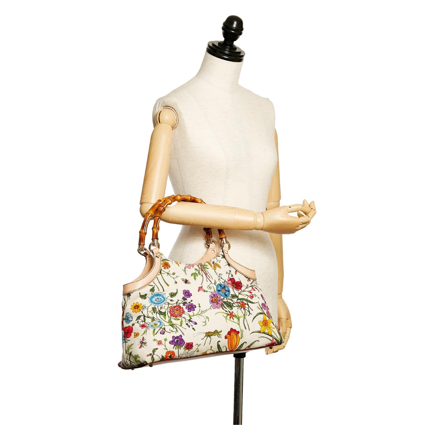 Gucci Bamboo Flora Canvas Handbag (SHG-29764)