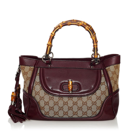 Gucci Bamboo GG Canvas Tassel Tote Bag (SHG-34793)