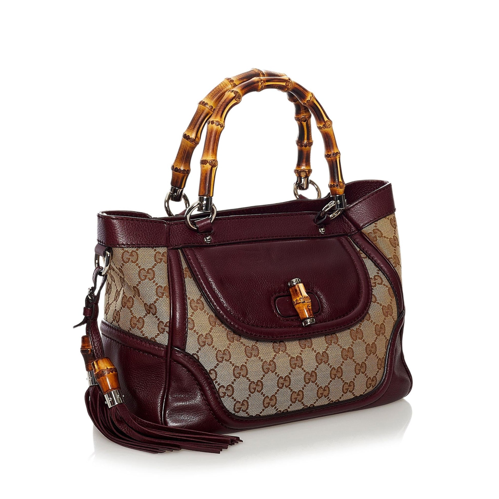Gucci Bamboo GG Canvas Tassel Tote Bag (SHG-34793)