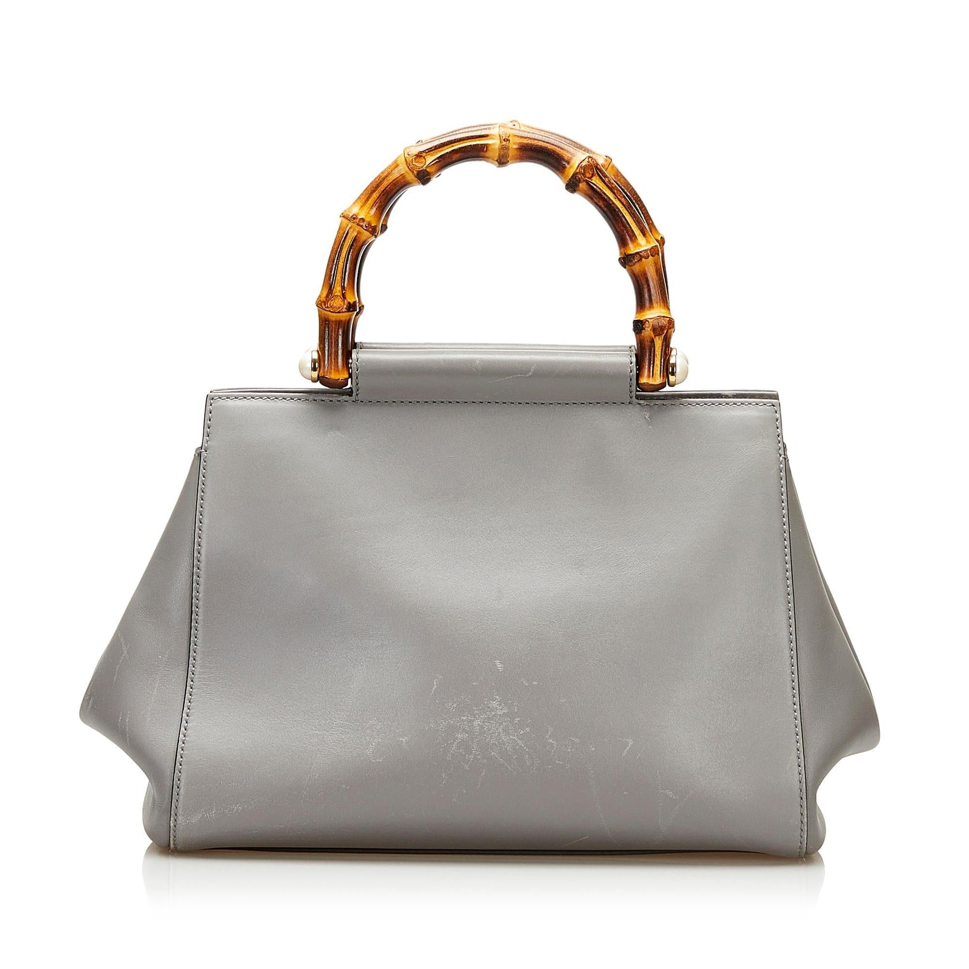 Gucci Bamboo Nymphaea Leather Satchel (SHG-35575)