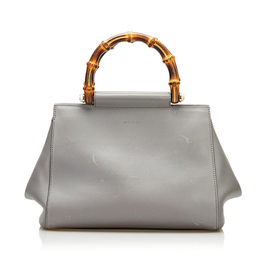 Gucci Bamboo Nymphaea Leather Satchel (SHG-35575)