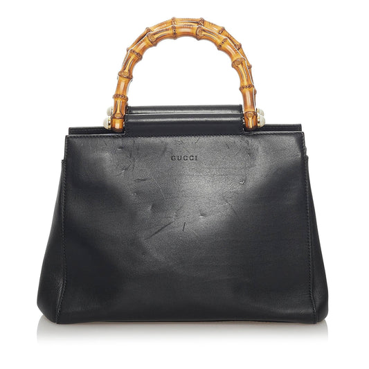 Gucci Bamboo Nymphaea Leather Satchel (SHG-37325)