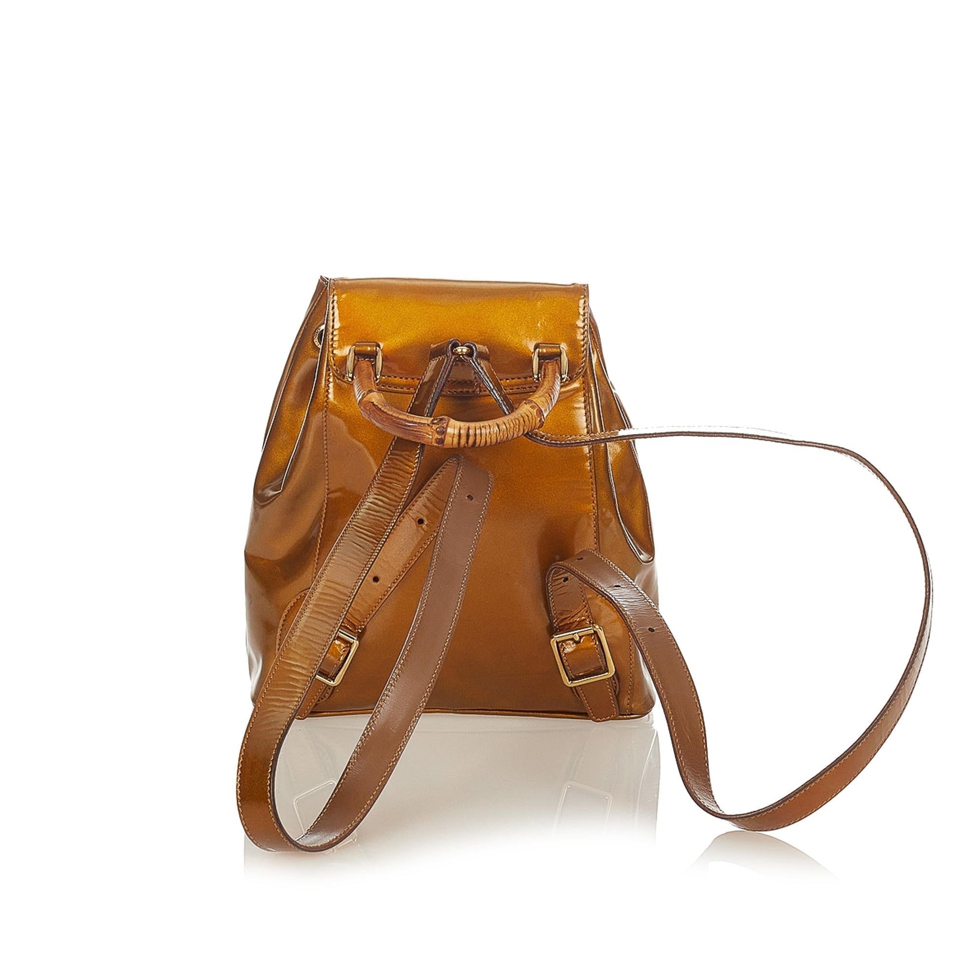 Gucci Bamboo Leather Patent Leather Backpack