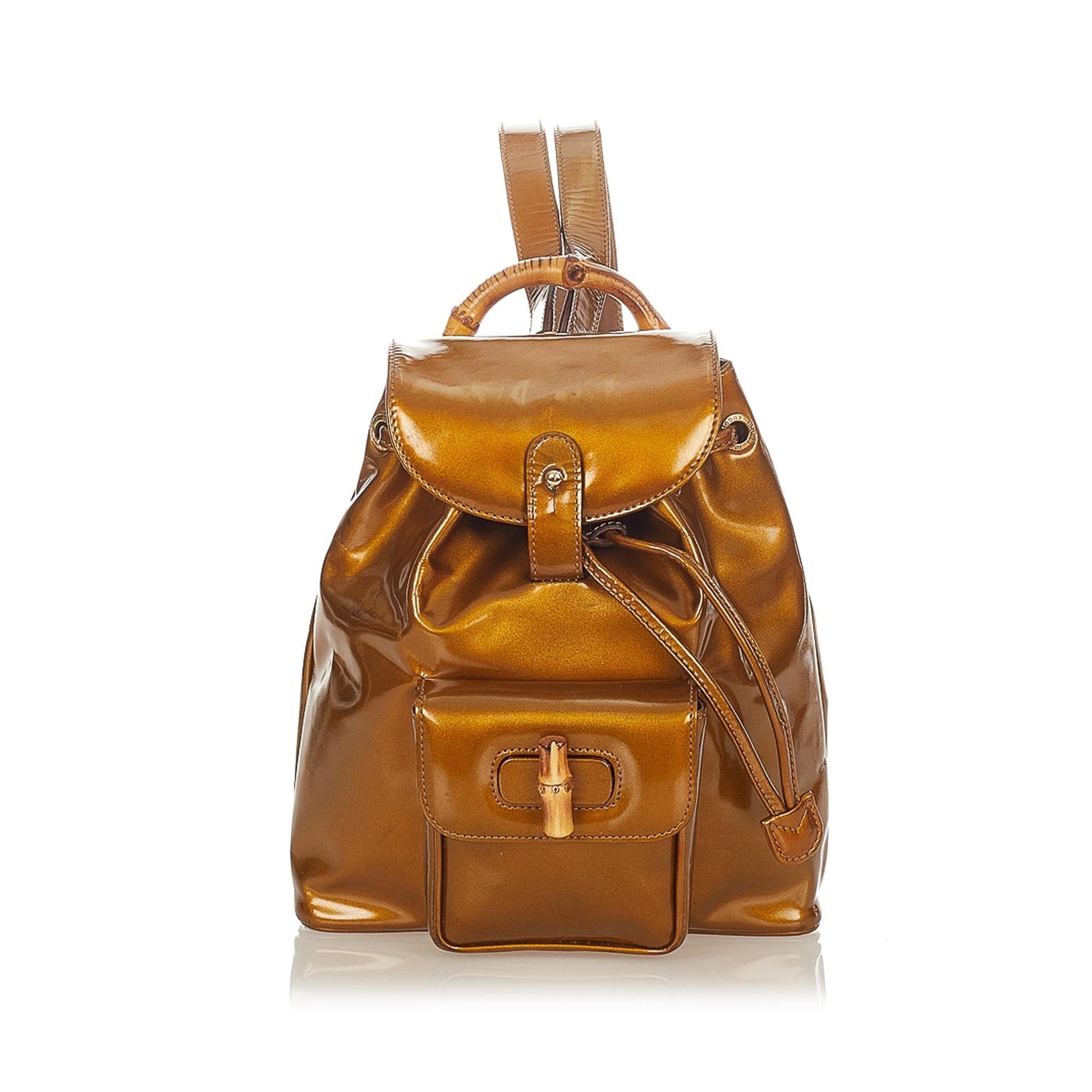 Gucci Bamboo Leather Patent Leather Backpack