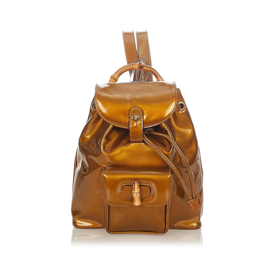 Gucci Bamboo Leather Patent Leather Backpack