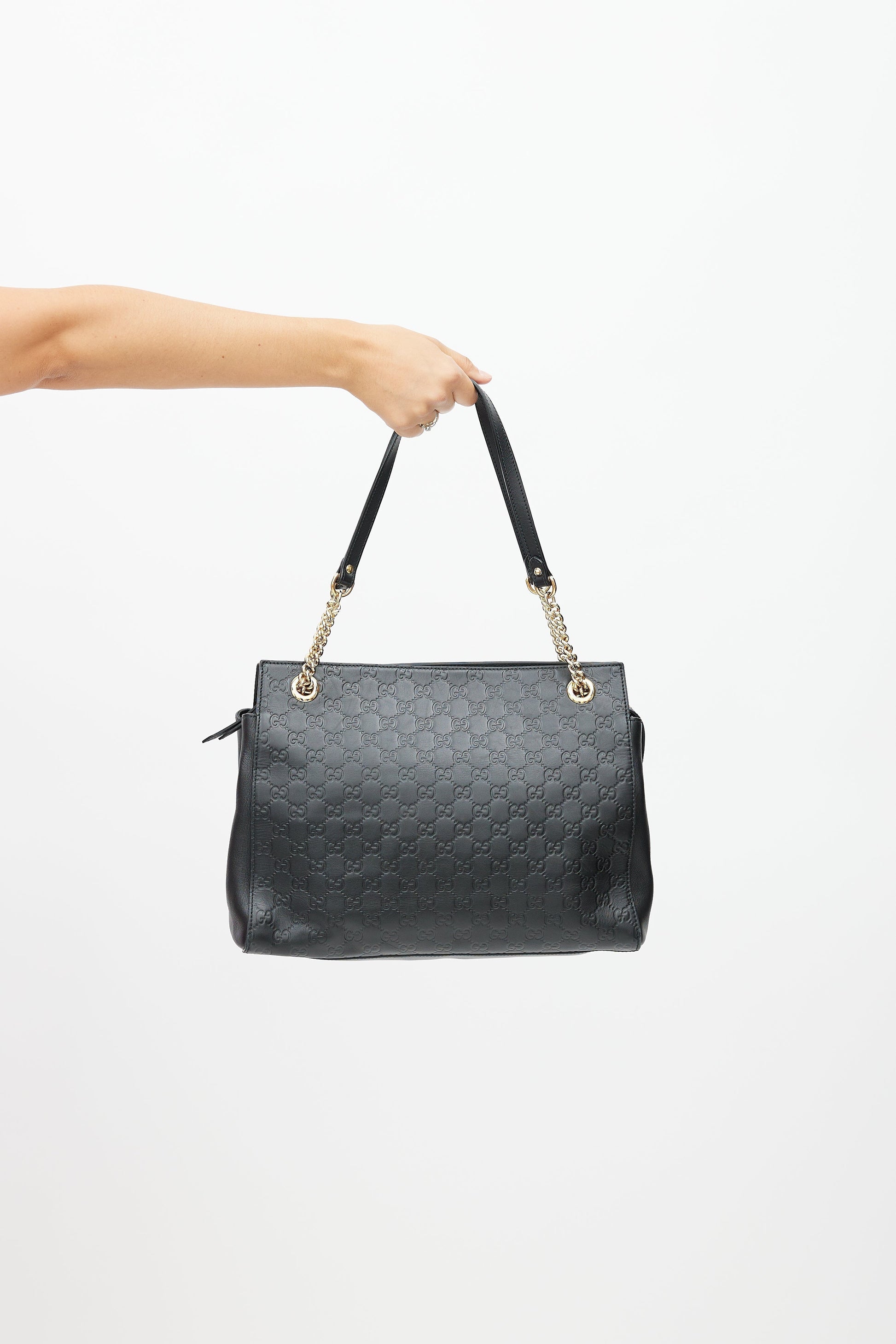 Gucci Guccissima Black Leather Monogram Shoulder Bag Style 3