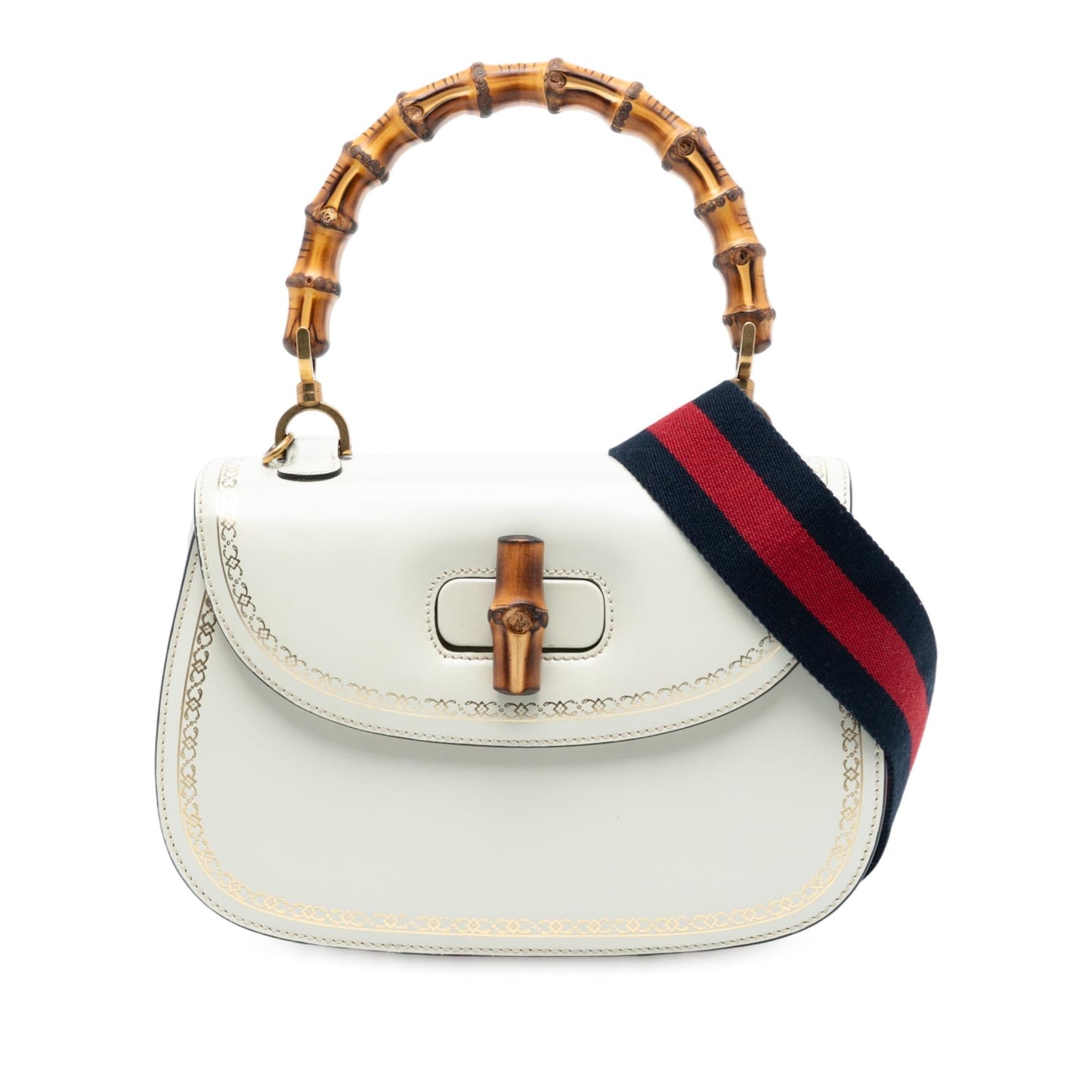 Gucci Calfskin Frame Print Bamboo Top Handle Bag