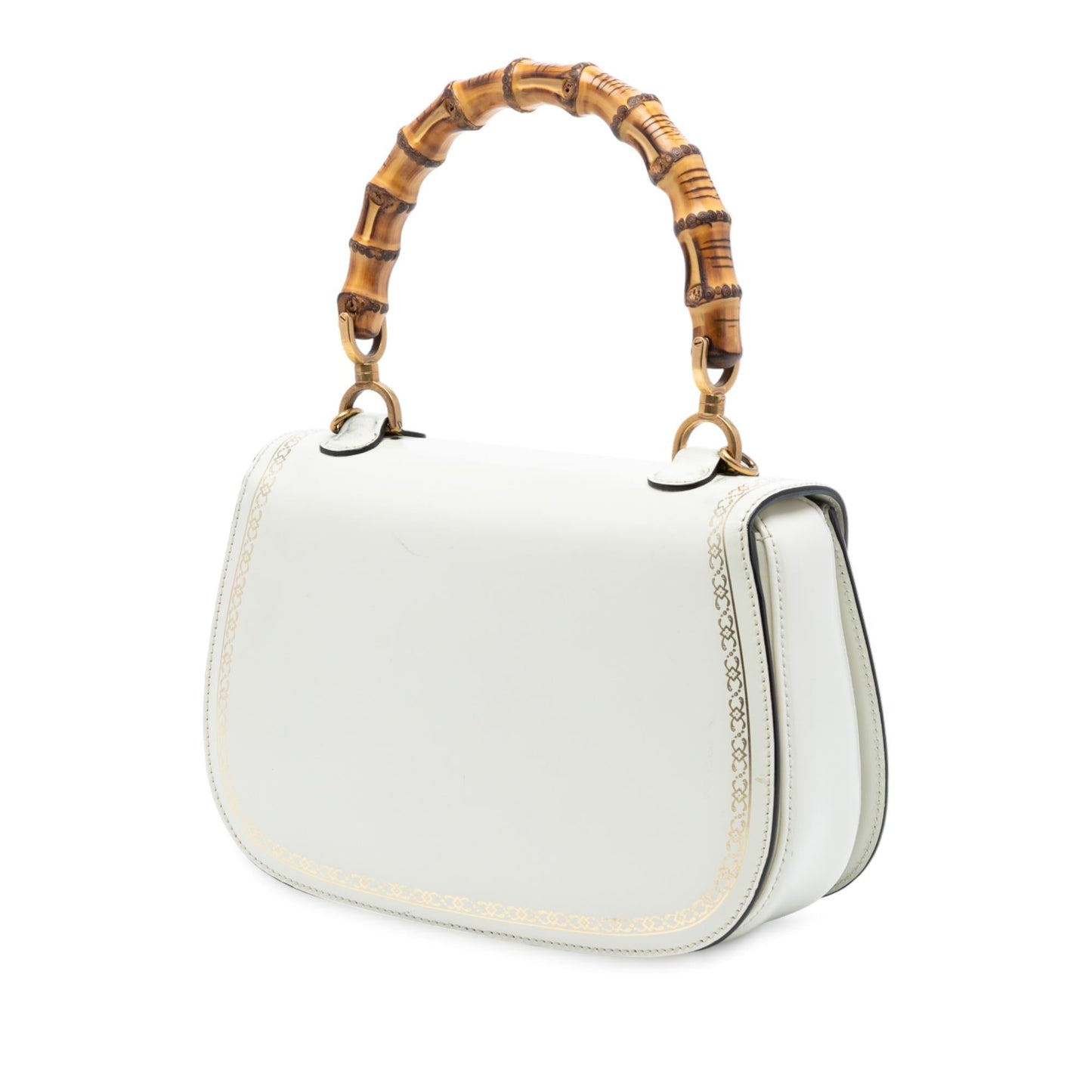 Gucci Calfskin Frame Print Bamboo Top Handle Bag