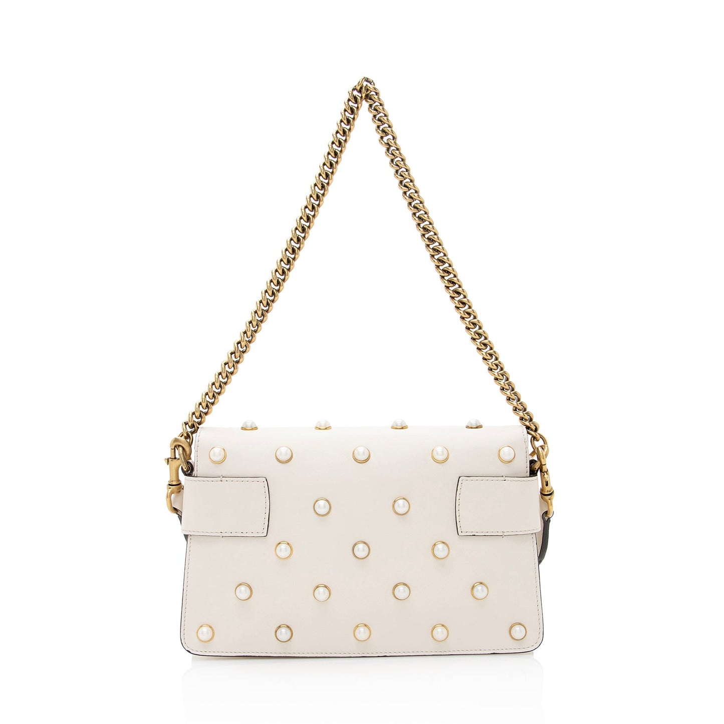Gucci Calfskin Pearl Bee Broadway Mini Shoulder Bag (SHF-22409)