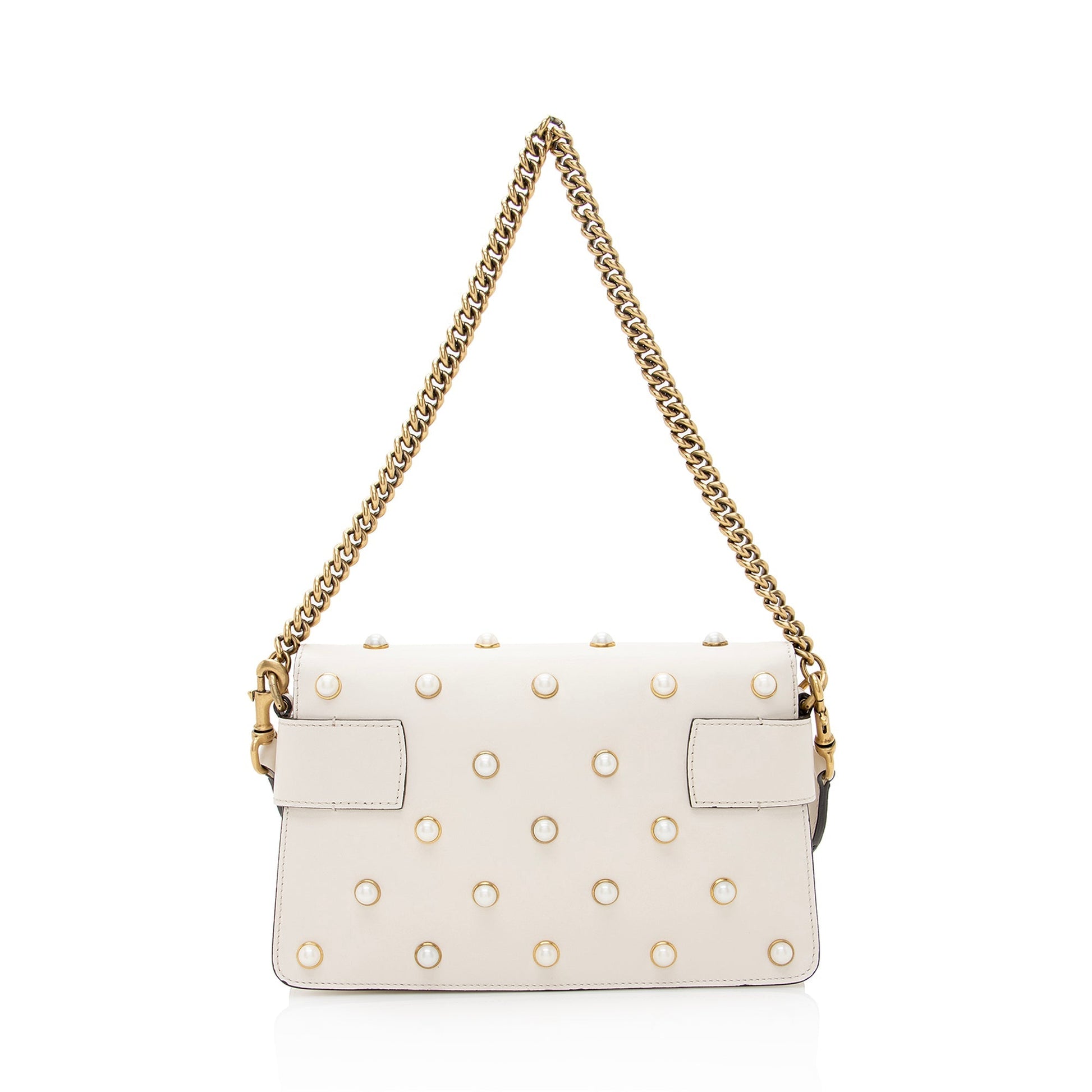 Gucci Calfskin Pearl Bee Broadway Mini Shoulder Bag (SHF-22409)