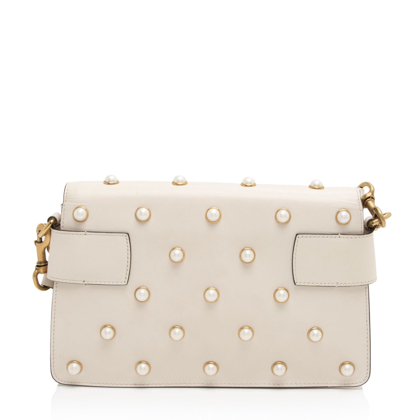 Gucci Calfskin Pearl Bee Broadway Mini Shoulder Bag (SHF-vh1WnC)