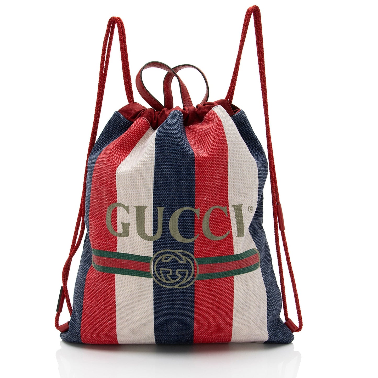 Gucci Canvas Sylvie Stripe Logo Drawstring Backpack
