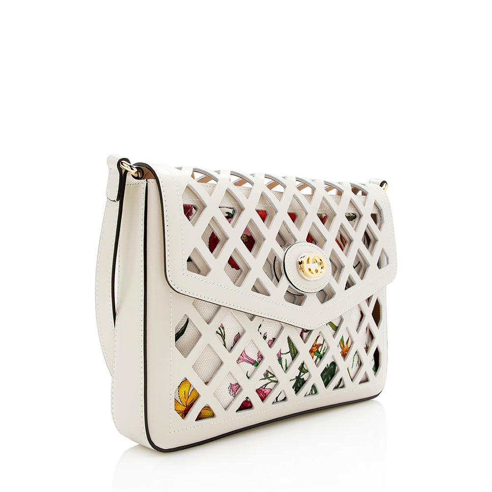 Gucci Flora Leather Canvas Shoulder Bag