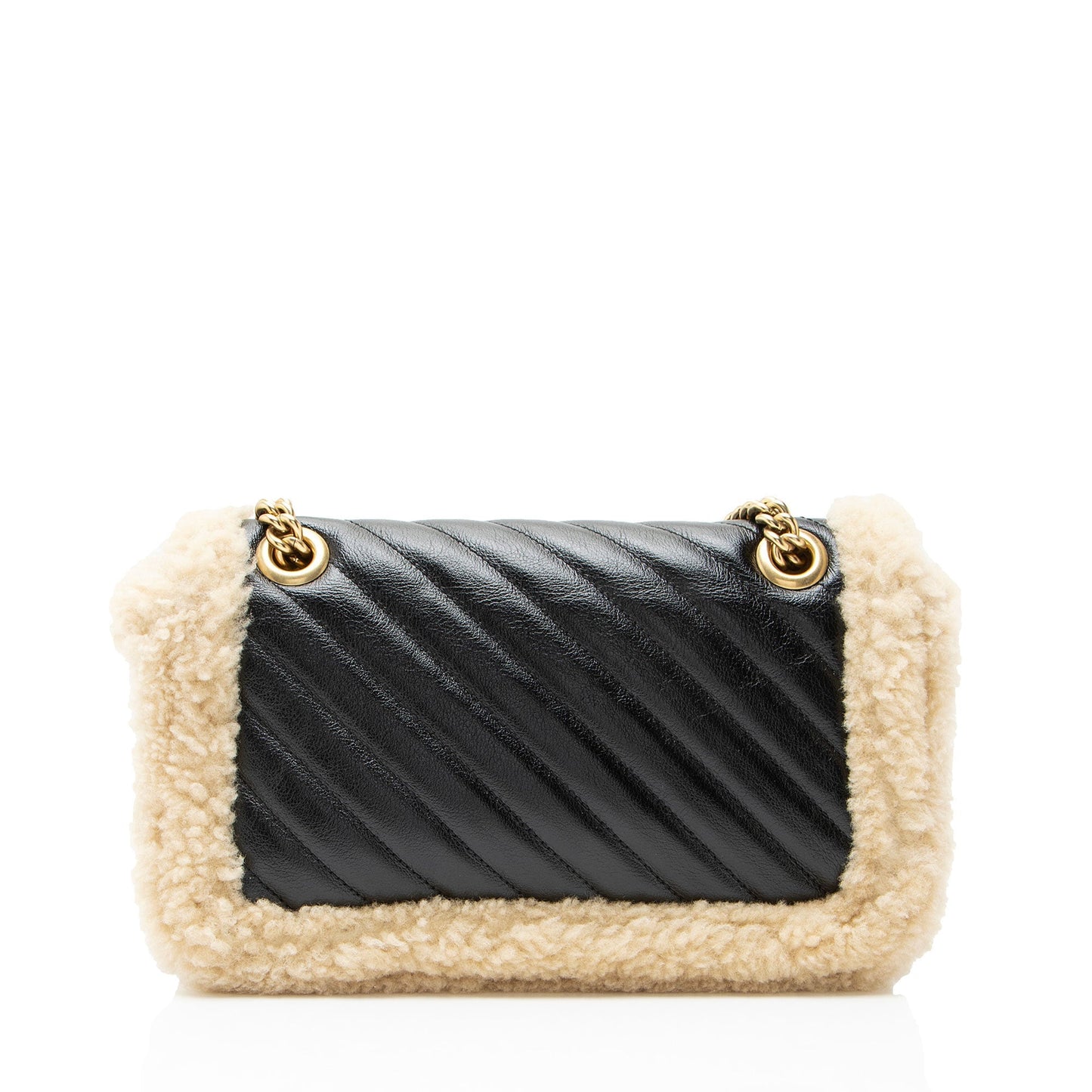 Gucci Diagonal Matelasse Leather Shearling GG Marmont Medium Flap Bag
