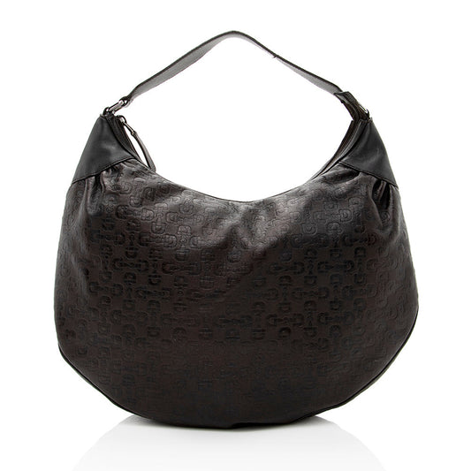 Gucci Embossed Leather Horsebit Large Hobo - FINAL SALE (SHF-19047)