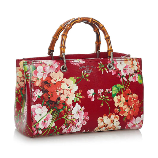 Gucci Flora Bamboo Shopper Leather Satchel (SHG-29733)
