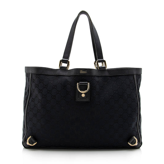Gucci Abbey Leather Canvas Tote