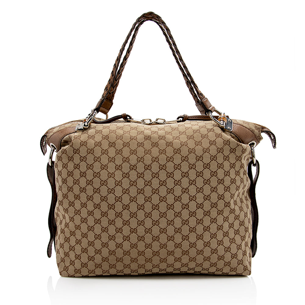 Gucci Bamboo Leather Canvas Tote Style 5