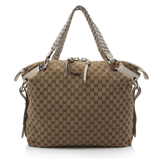 Gucci GG Canvas Bamboo Bar Large Tote (SHF-8uUHe9)