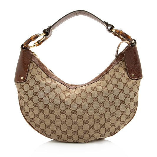 Gucci GG Canvas Bamboo Half Moon Medium Hobo (SHF-23738)