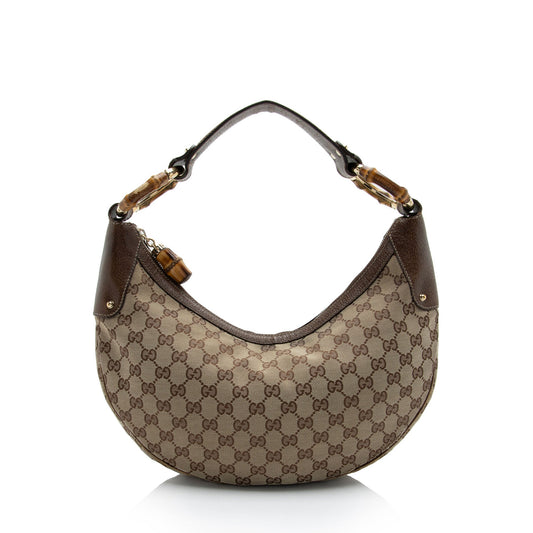 Gucci GG Canvas Bamboo Half Moon Medium Hobo (SHF-6eqEZt)