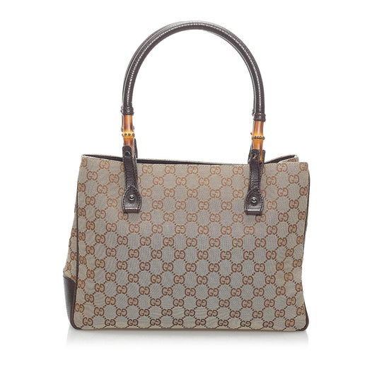 Gucci GG Canvas Bamboo Handbag (SHG-34105)
